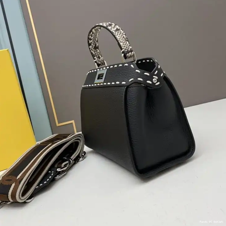 Cheap HOT Fendi Calf Peekaboo Iconic In Stitching Black Bag Mini Leather 0706